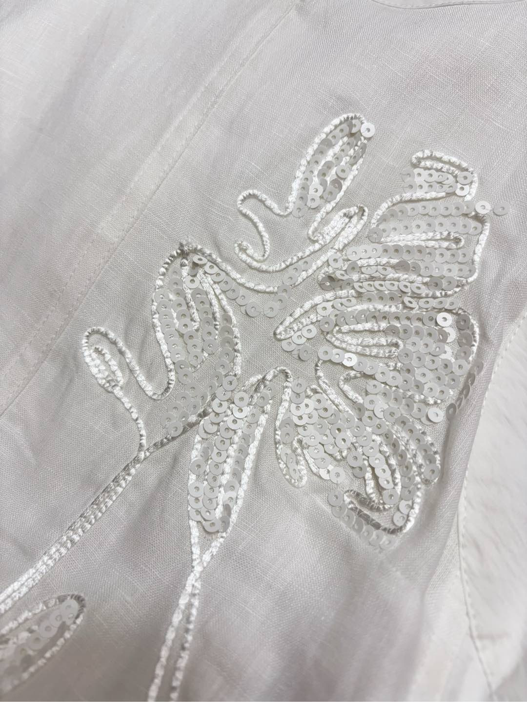 Linen Embroidered Sequin Dress - View 8