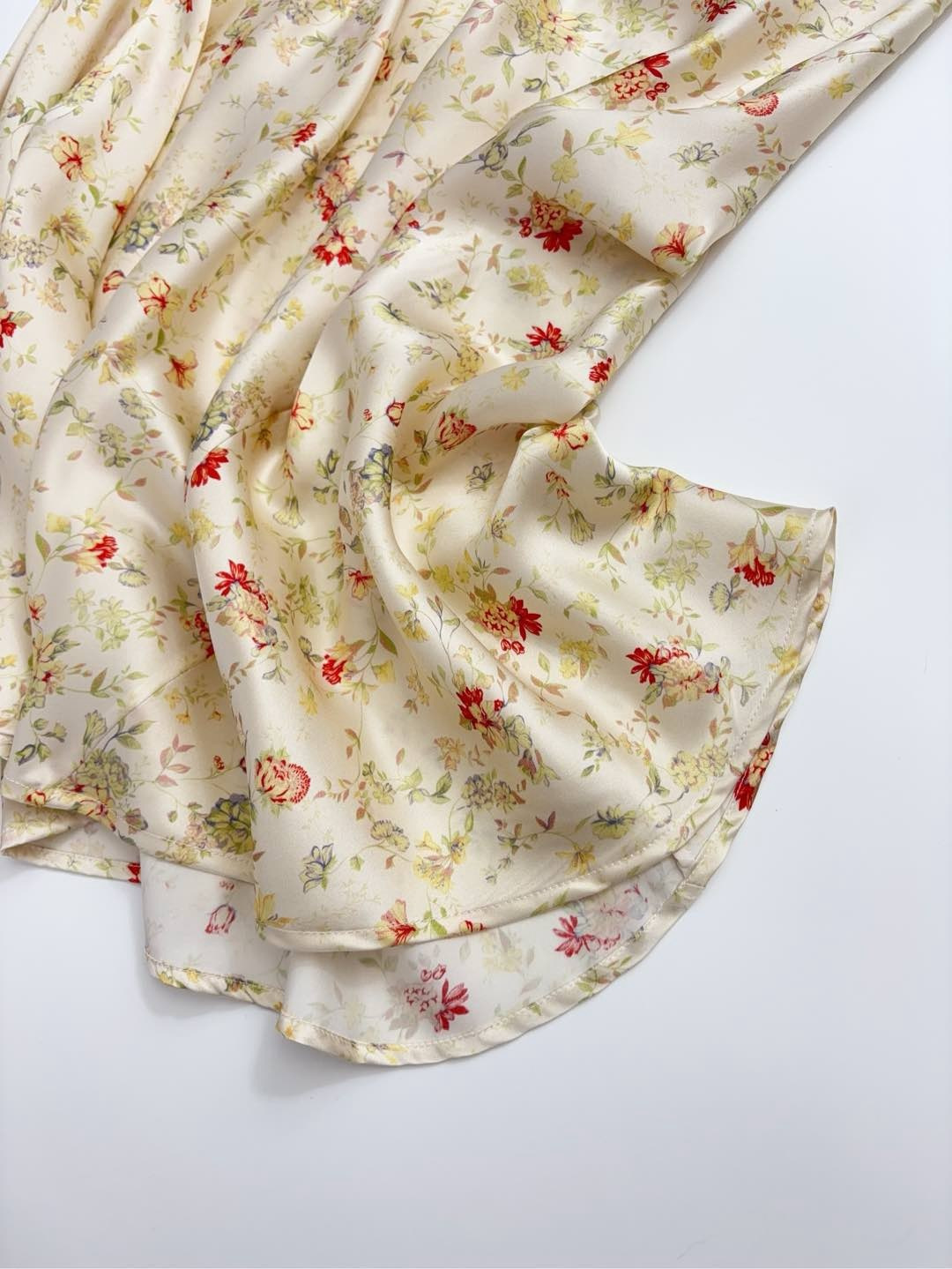 V-neck lace waist-cinching French floral silk long dress with tie sleeveless dress - View 8