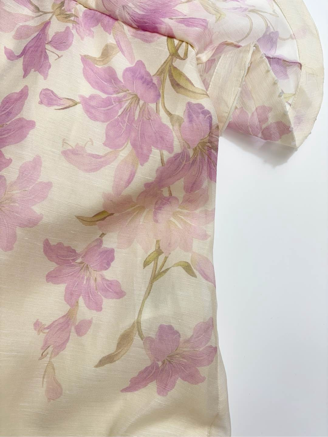 New silk and linen mini slip dress with lotus leaf trim at the waist - View 8