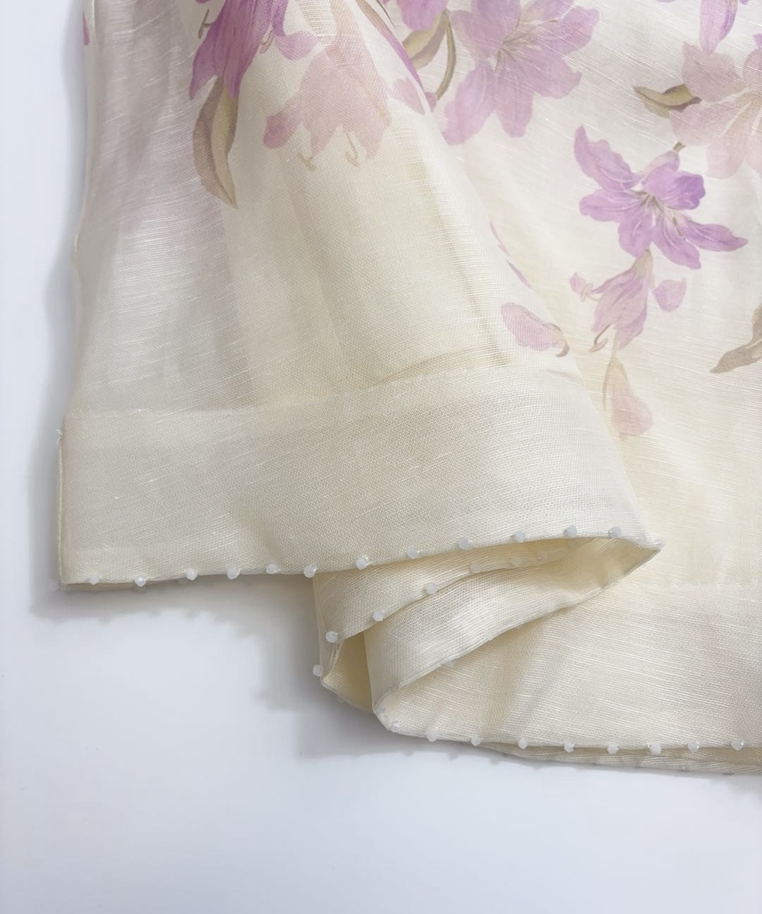 New silk and linen mini slip dress with lotus leaf trim at the waist - View 10