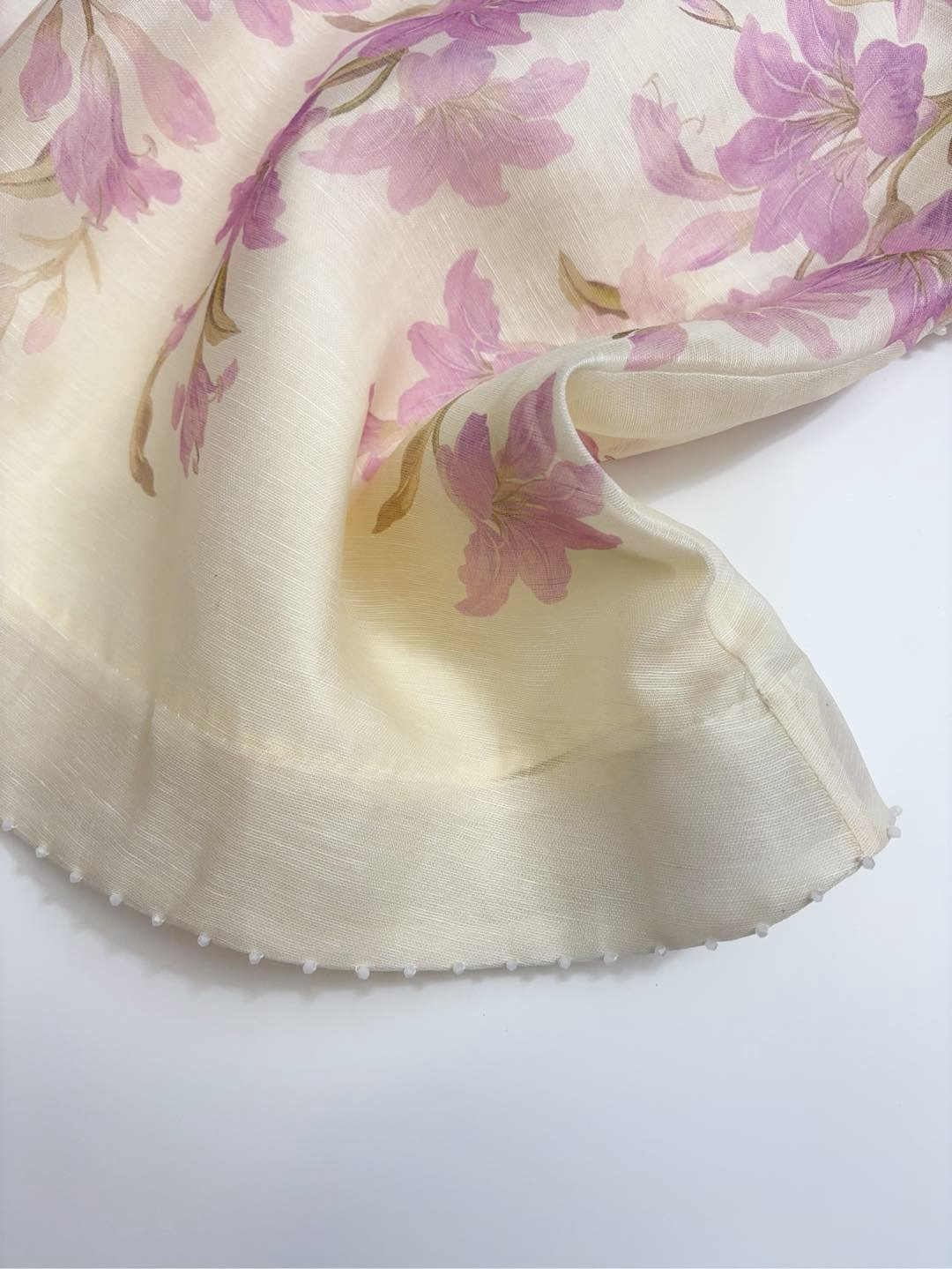 New silk and linen mini slip dress with lotus leaf trim at the waist - View 11