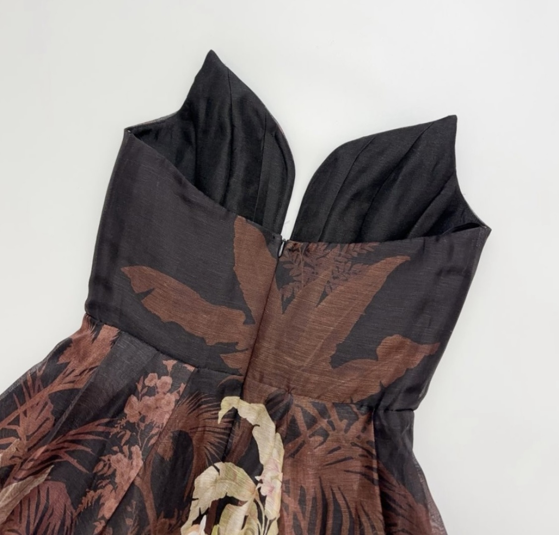 Black printed deep V-neck tube top medium-length big swing waist-cinching A-line dress - View 15