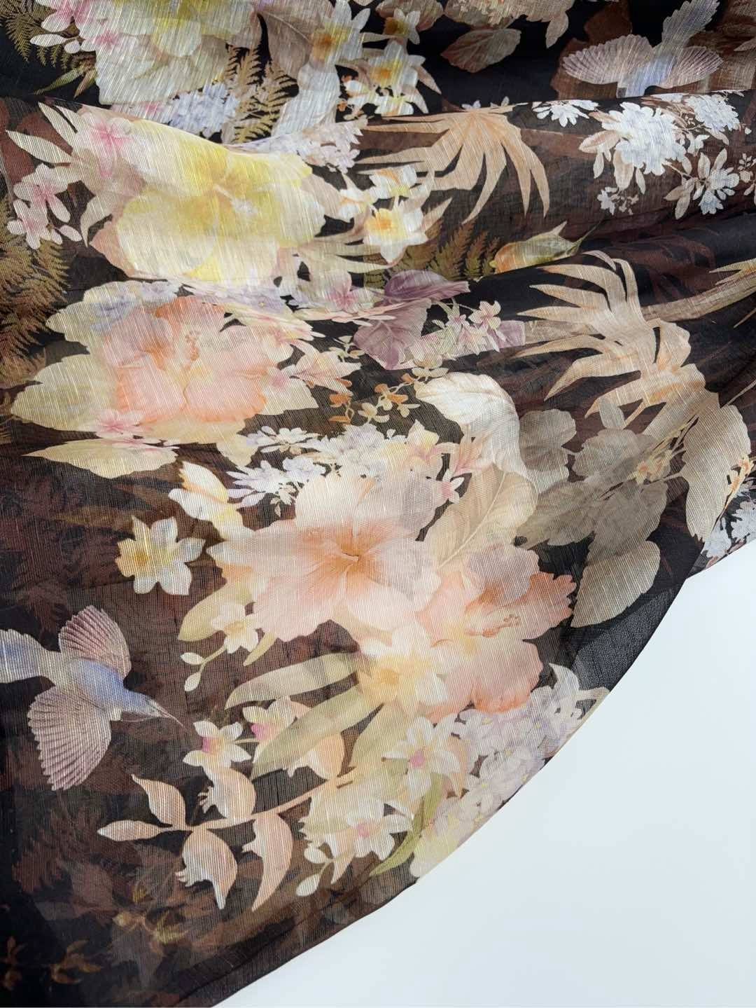 Black printed deep V-neck tube top medium-length big swing waist-cinching A-line dress - View 9