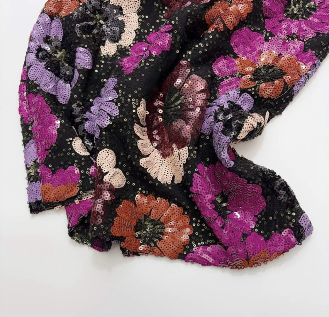 Vintage heavy industry floral sequin half-length skirt versatile straight medium-long A-line skirt - View 6