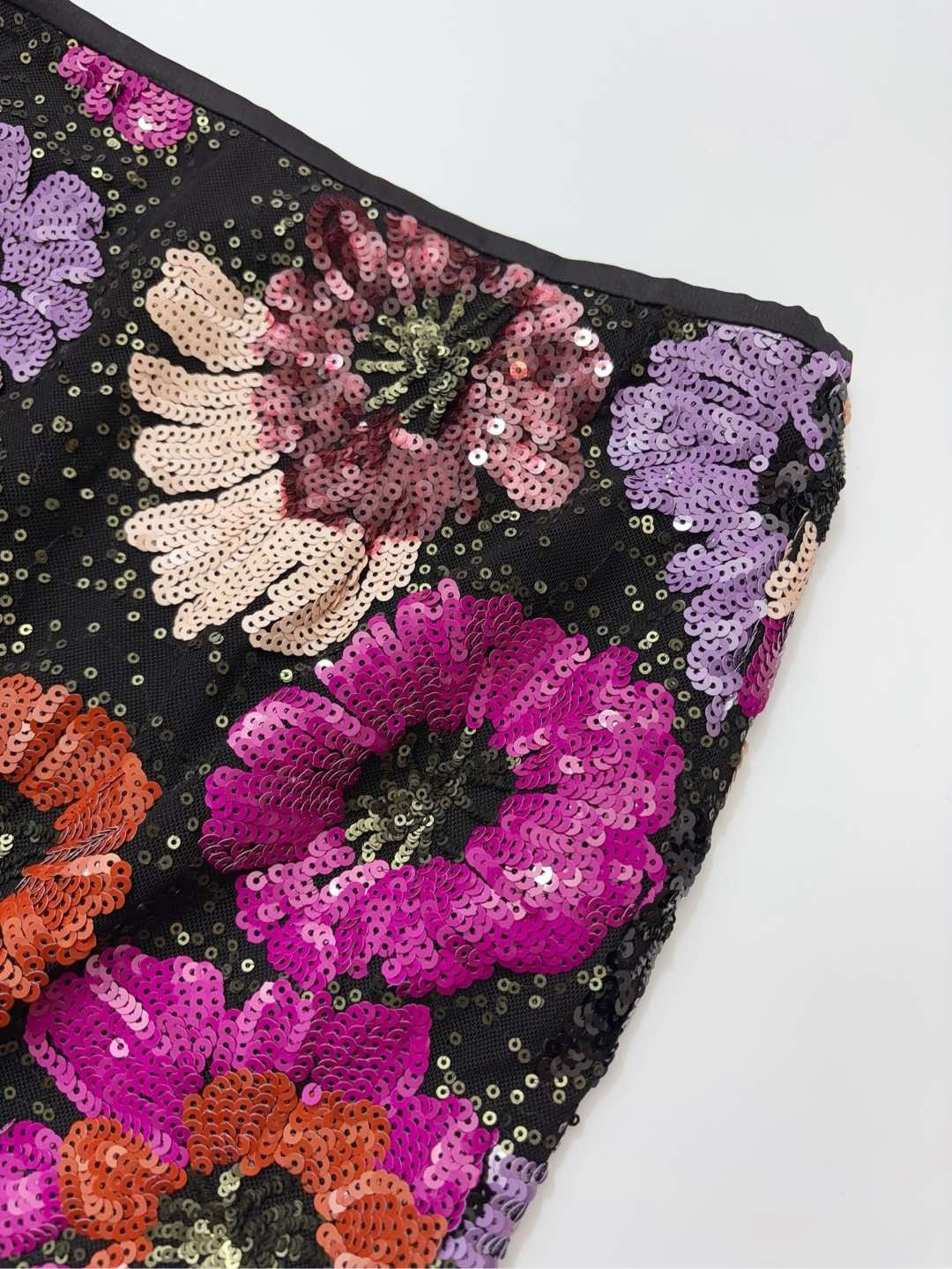 Vintage heavy industry floral sequin half-length skirt versatile straight medium-long A-line skirt - View 4