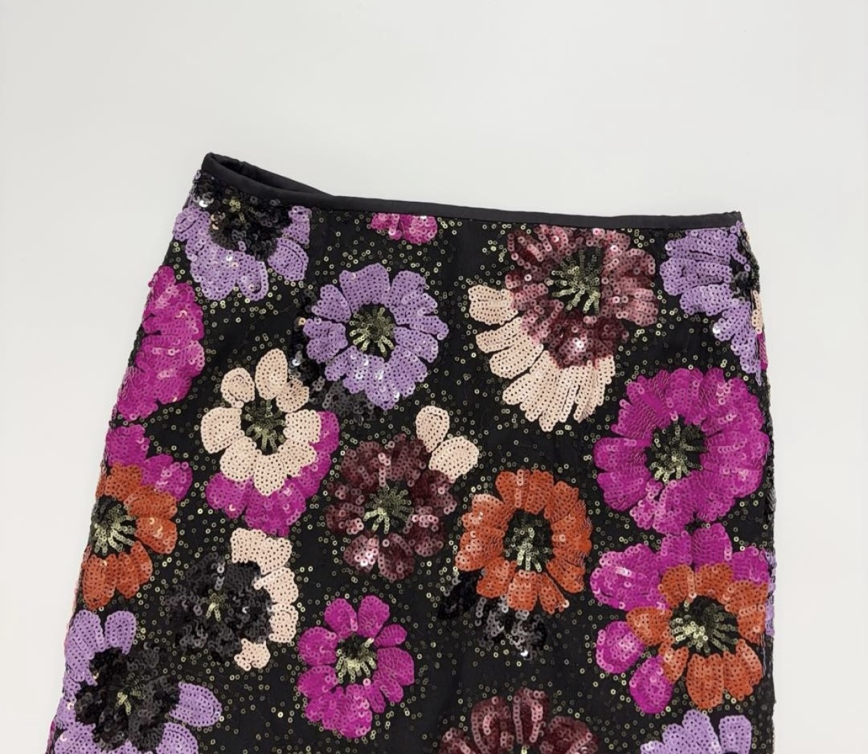 Vintage heavy industry floral sequin half-length skirt versatile straight medium-long A-line skirt - View 2