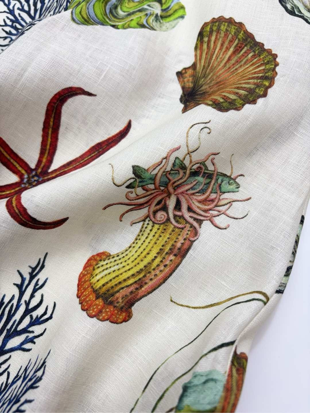 Spring/Summer elegant ocean pattern fresh puff-sleeve high-waist mid-length dress - View 12