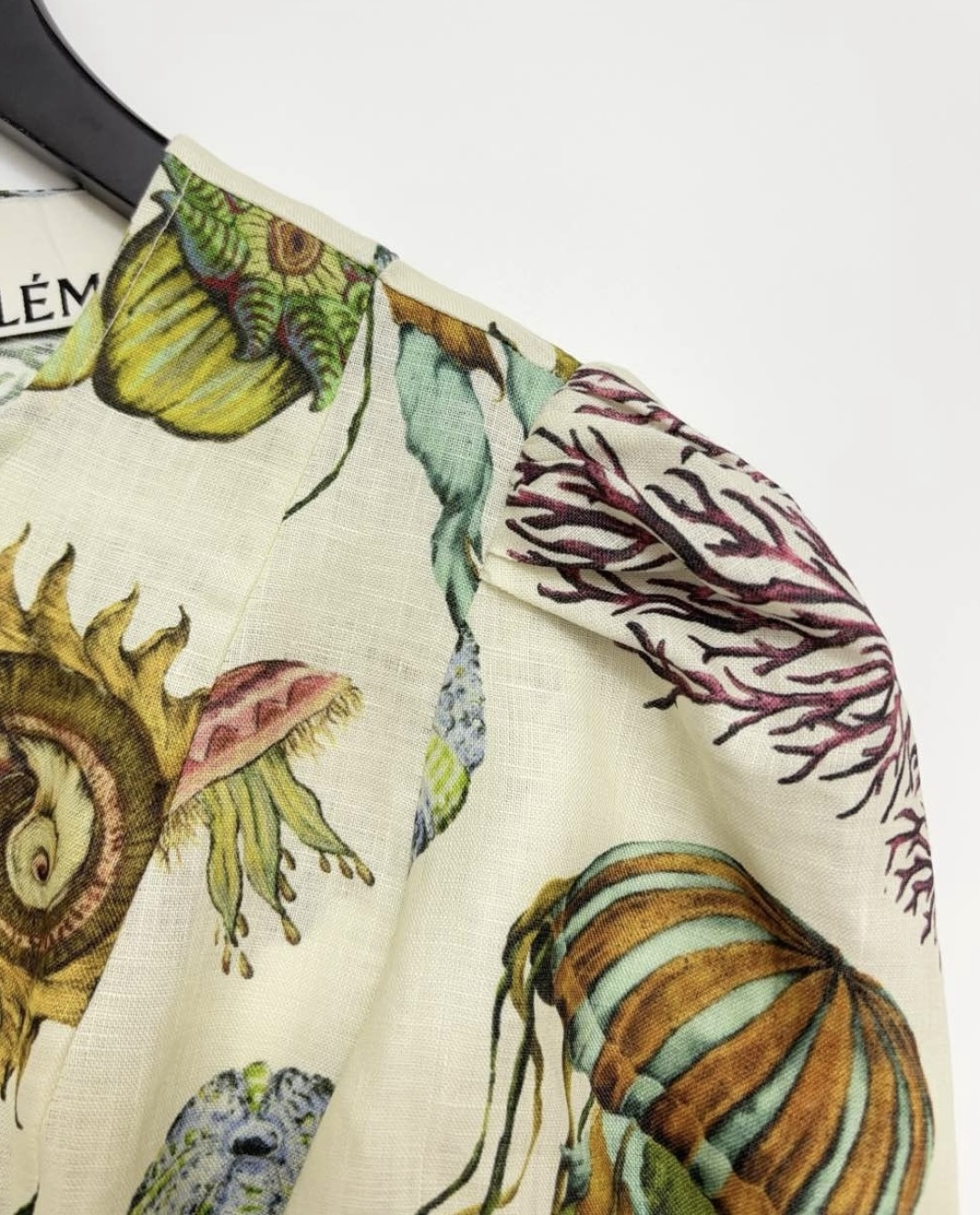 Spring/Summer elegant ocean pattern fresh puff-sleeve high-waist mid-length dress - View 3