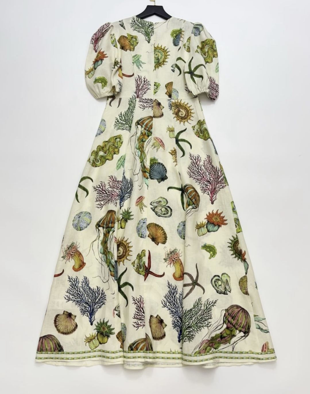 Spring/Summer elegant ocean pattern fresh puff-sleeve high-waist mid-length dress - View 17