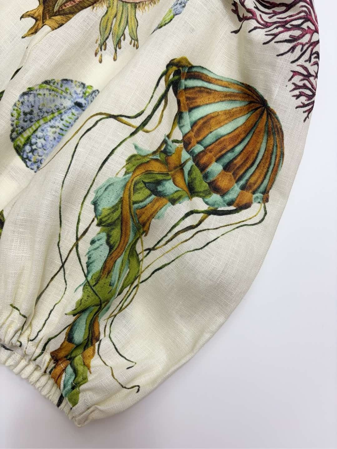 Spring/Summer elegant ocean pattern fresh puff-sleeve high-waist mid-length dress - View 4