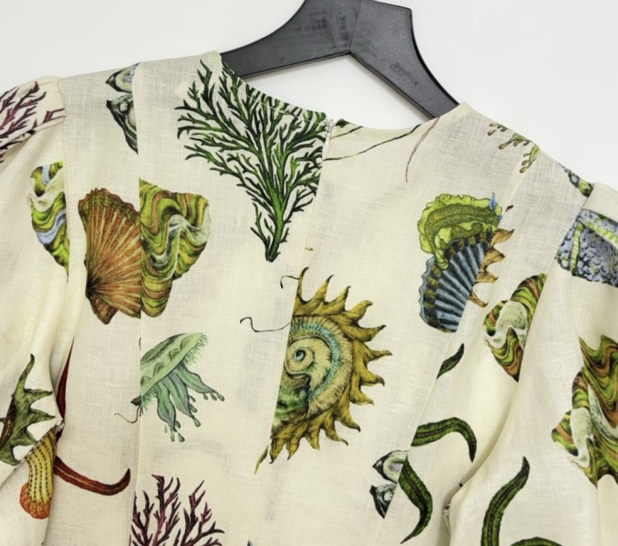 Spring/Summer elegant ocean pattern fresh puff-sleeve high-waist mid-length dress - View 18