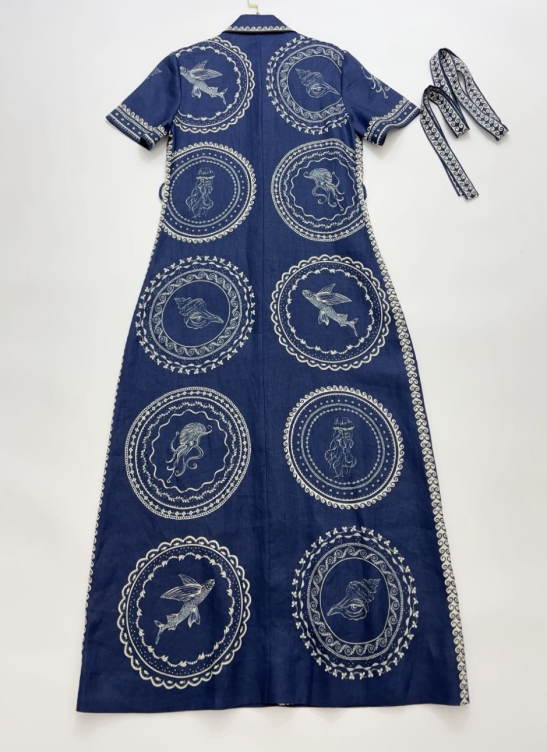 25 new summer vintage resort style dark blue linen long shirt dress - View 14