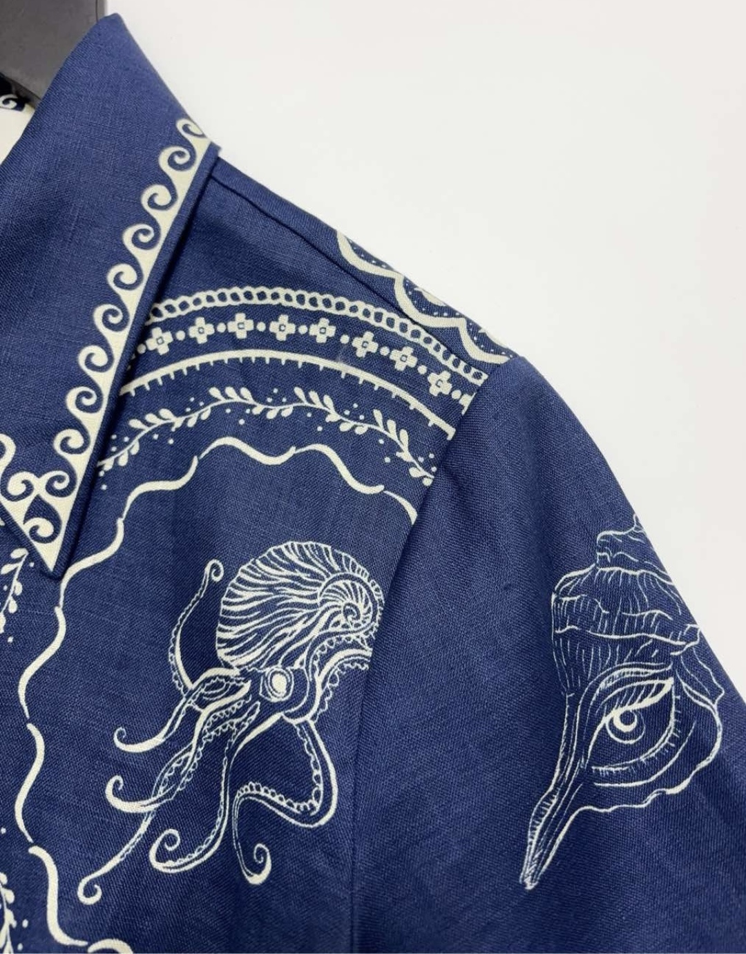 25 new summer vintage resort style dark blue linen long shirt dress - View 3