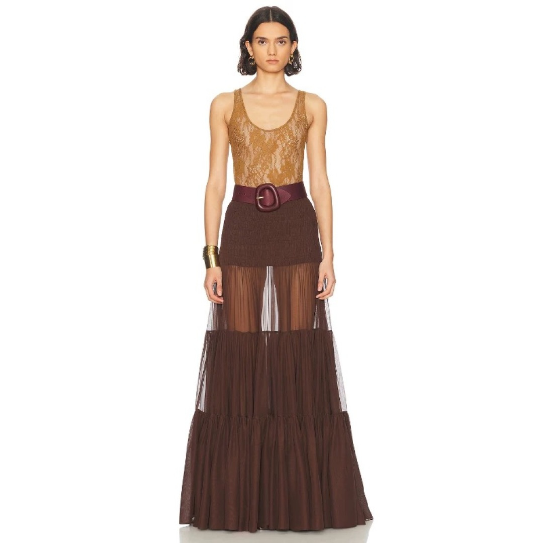 Brown U-neck lace one-piece bodysuit - View 14