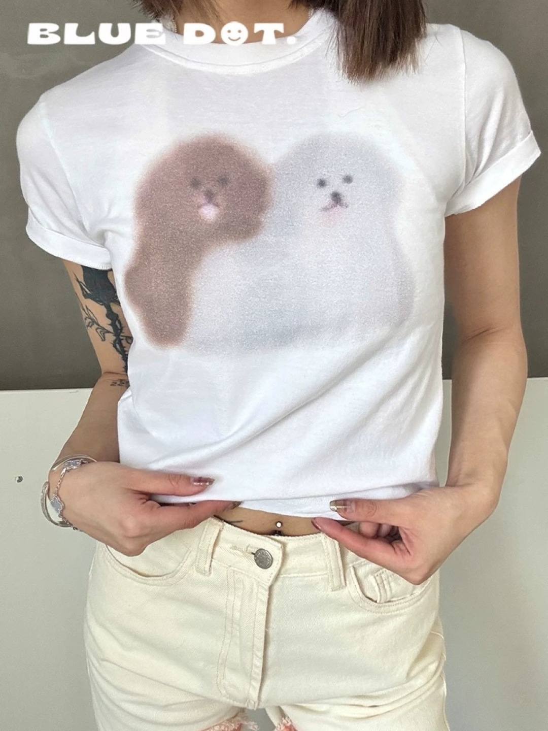 White puppy print T-shirt (0.13kg) - View 14