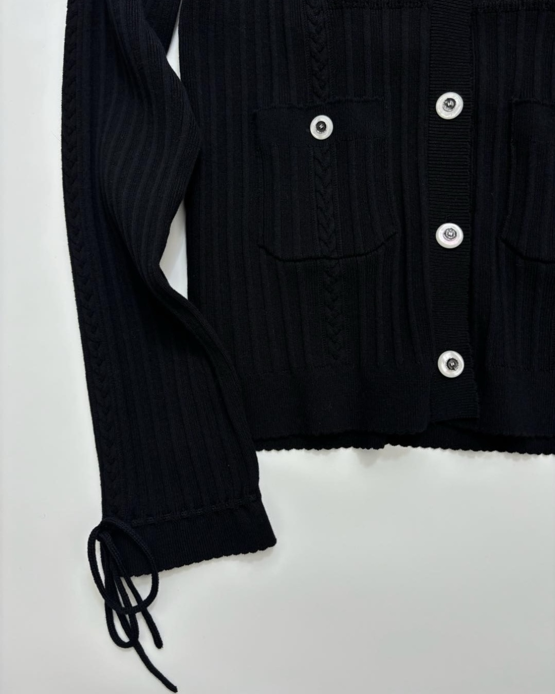 Cardigan knitted coat with small fragrant collar drawstring and diamond pattern, short long sleeves - View 5