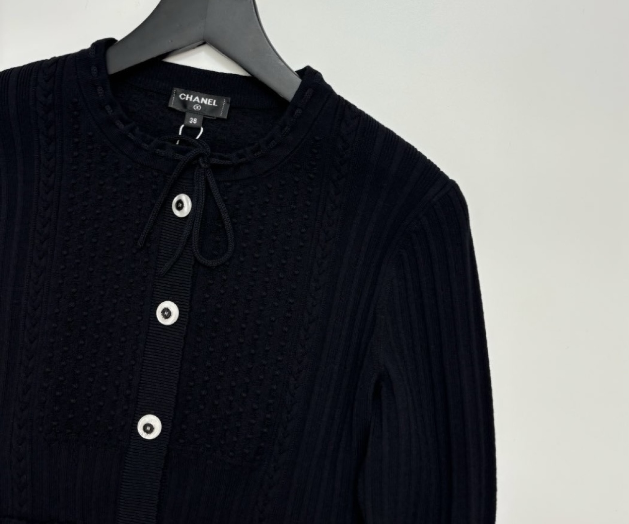 Cardigan knitted coat with small fragrant collar drawstring and diamond pattern, short long sleeves - View 2