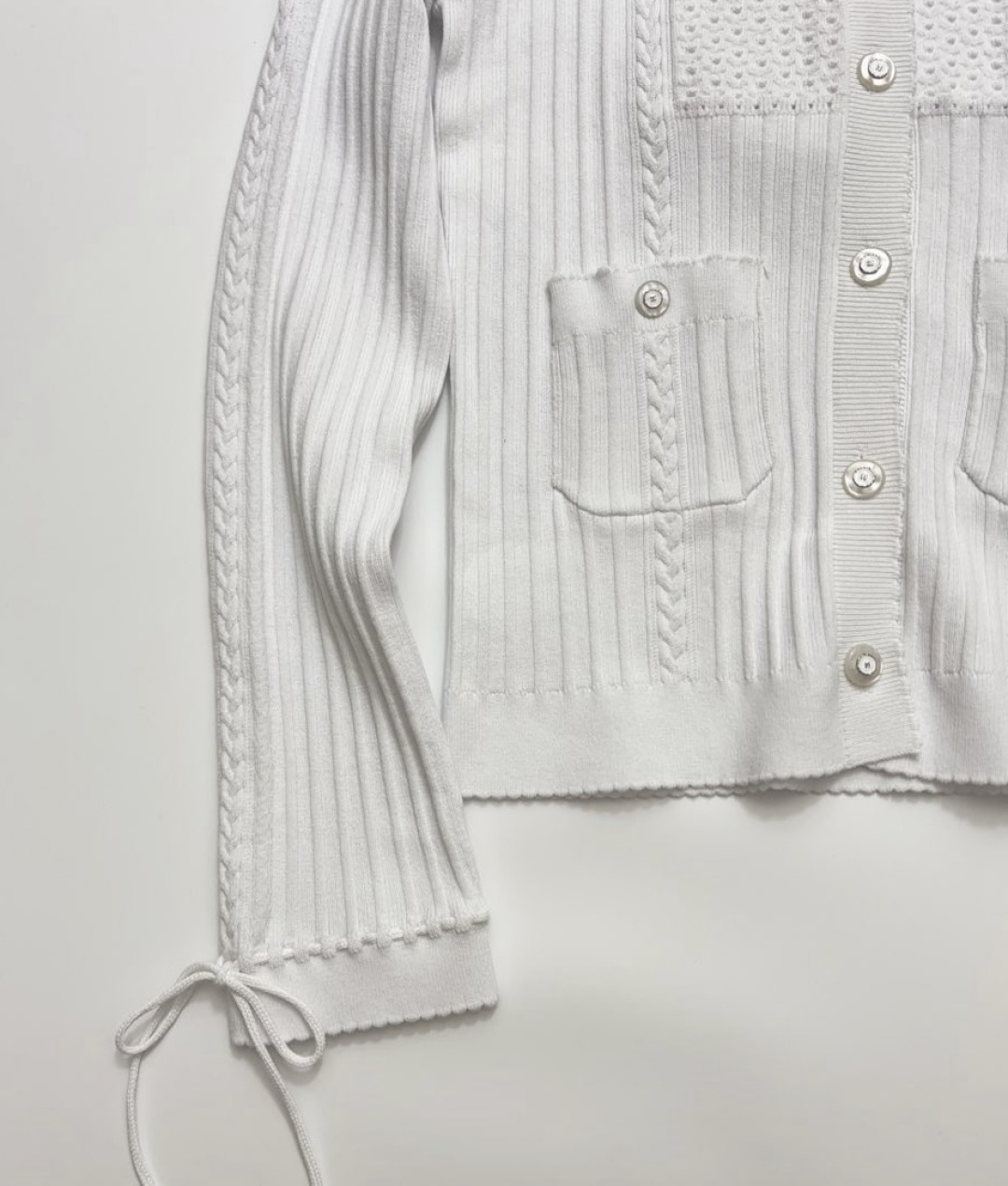 Neckline Drawstring Argyle Knit Cardigan Short Long Sleeve Jacket (0.38kg) - View 4