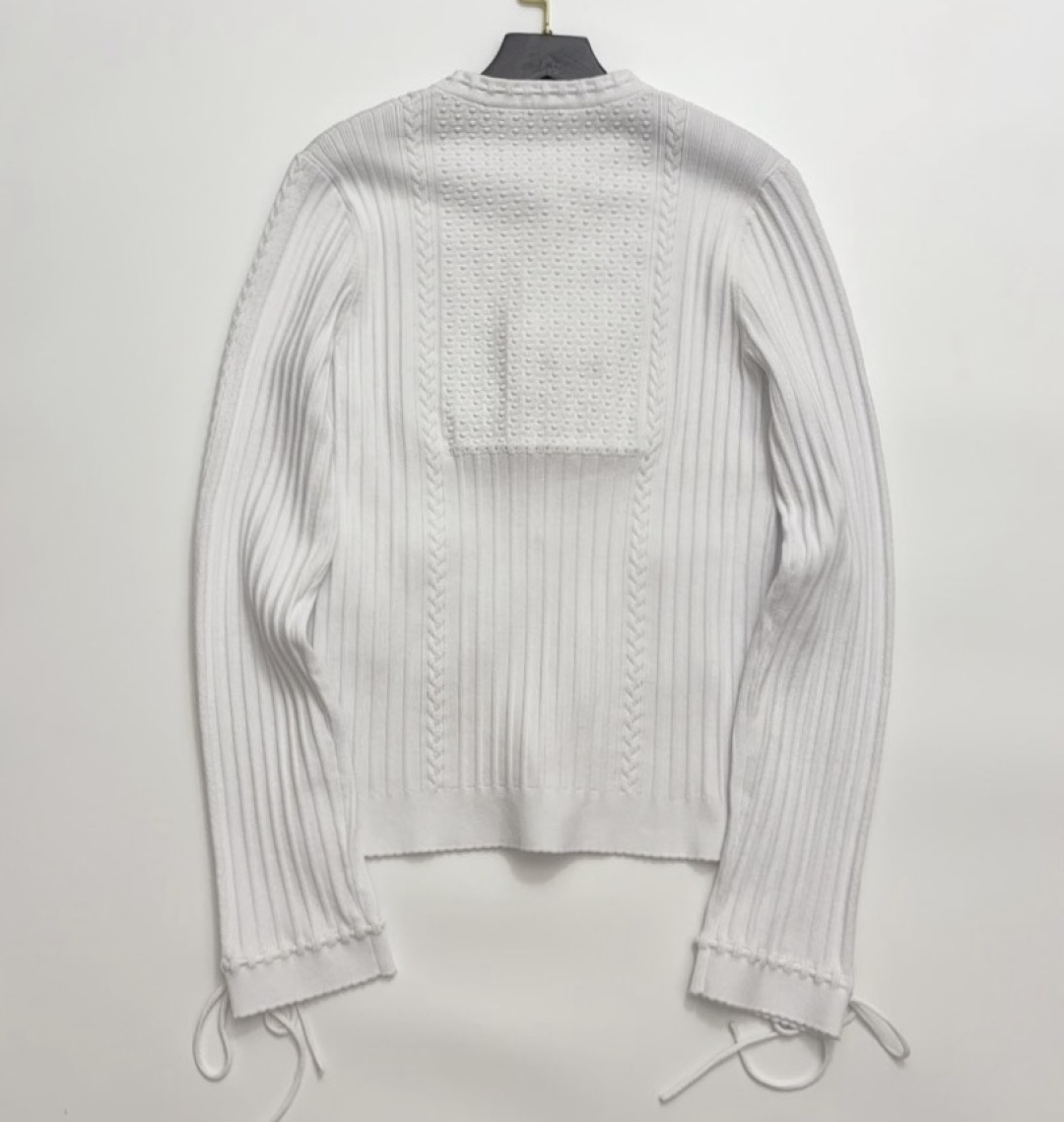 Neckline Drawstring Argyle Knit Cardigan Short Long Sleeve Jacket (0.38kg) - View 12