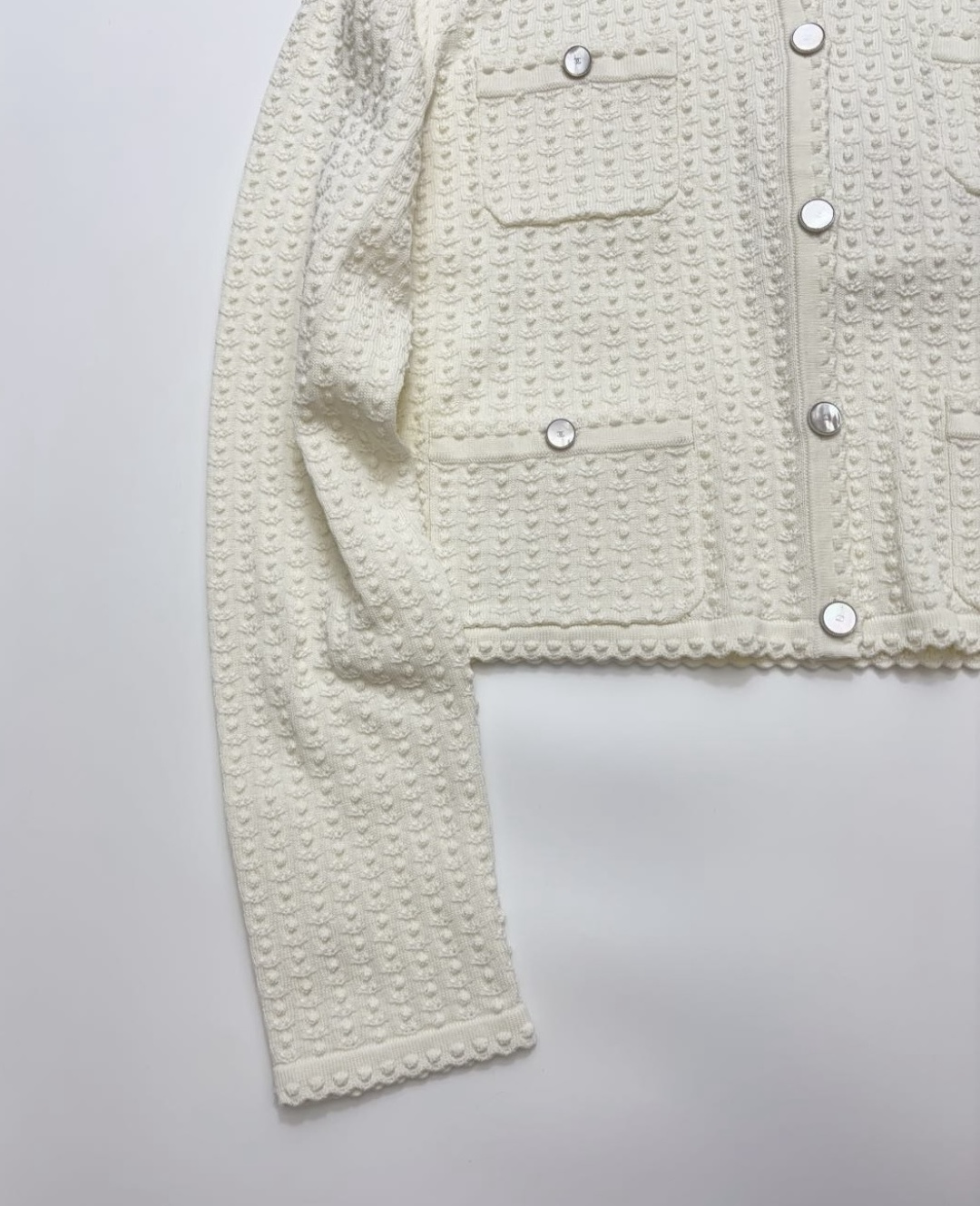 Bumpy立体 Flower Pattern Single-breasted Button Knit Cardigan Short Jacket - View 4