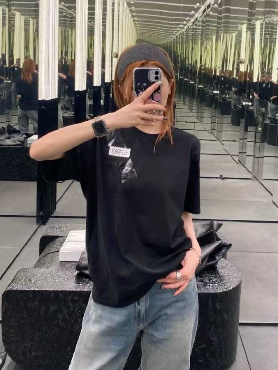 0.15kg/cut label numeric pattern short-sleeve white T-shirt crew neck simple style - View 11