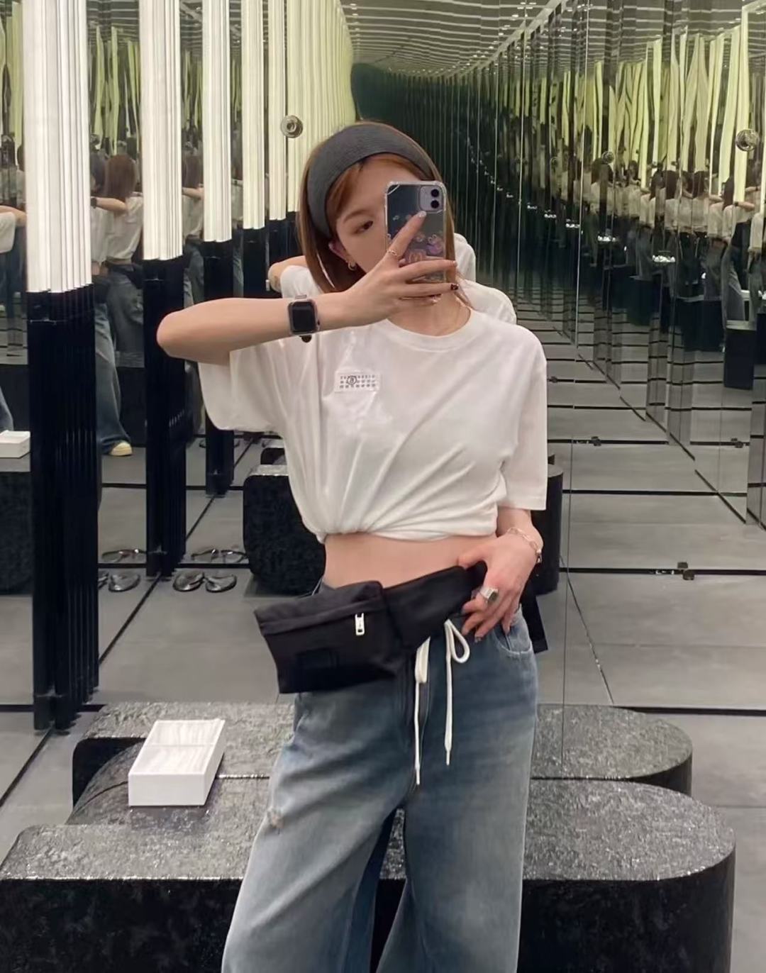 0.15kg/tag-cut number pattern short-sleeve white T-shirt round neck simple - View 12