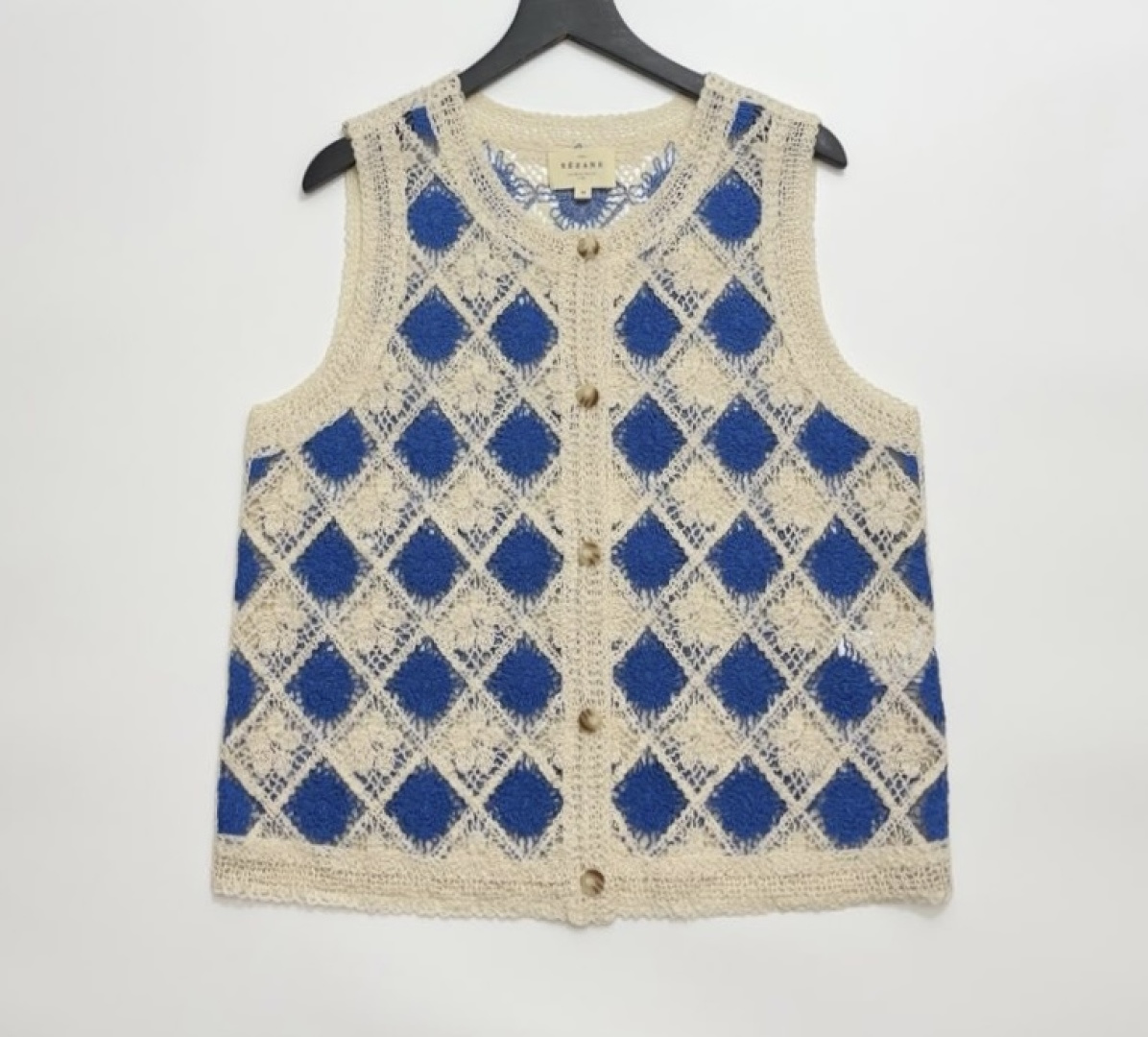 Sezane Argyle Patchwork Vest Cardigan
