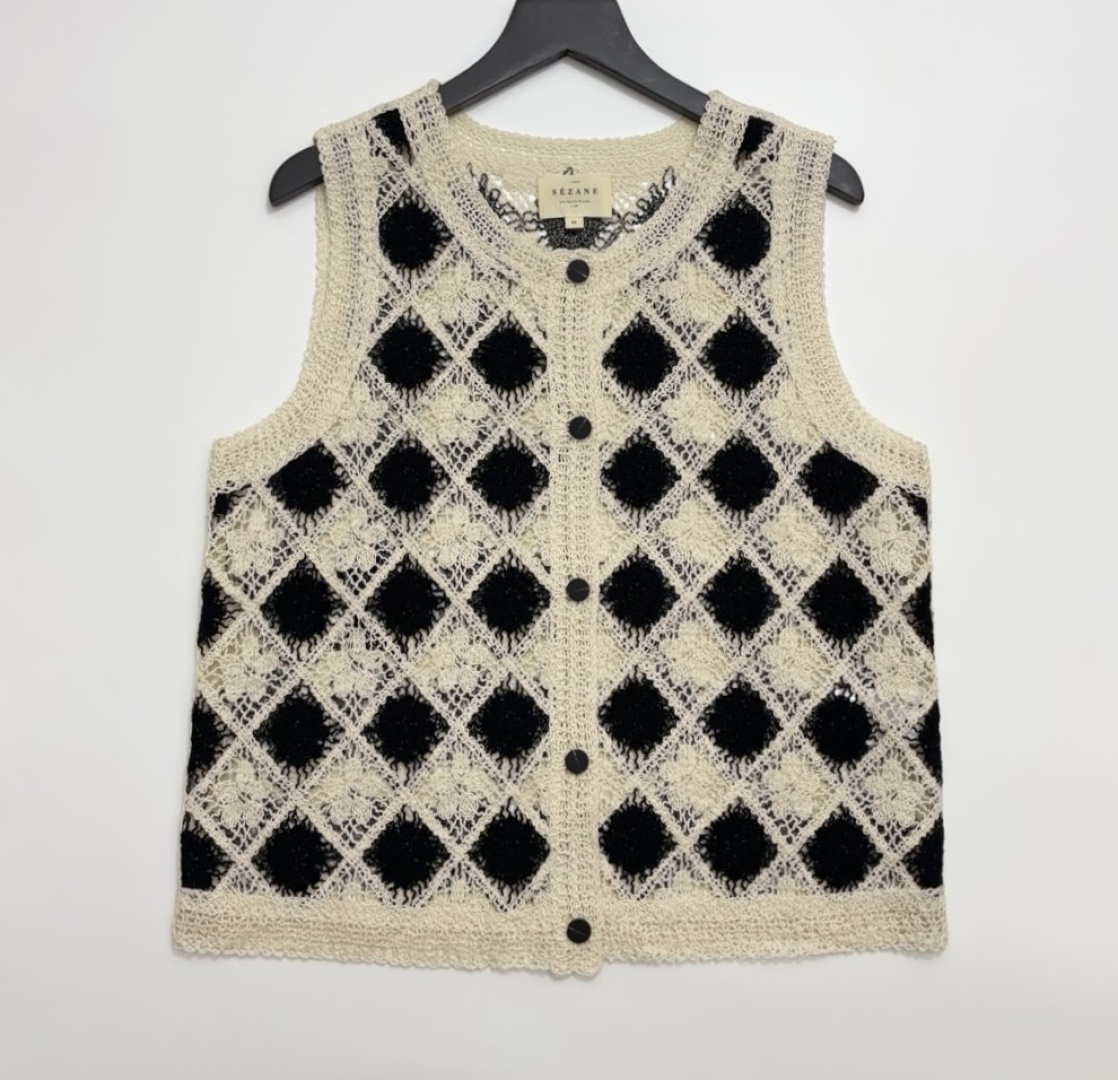 Sezane Argyle Patchwork Vest Cardigan