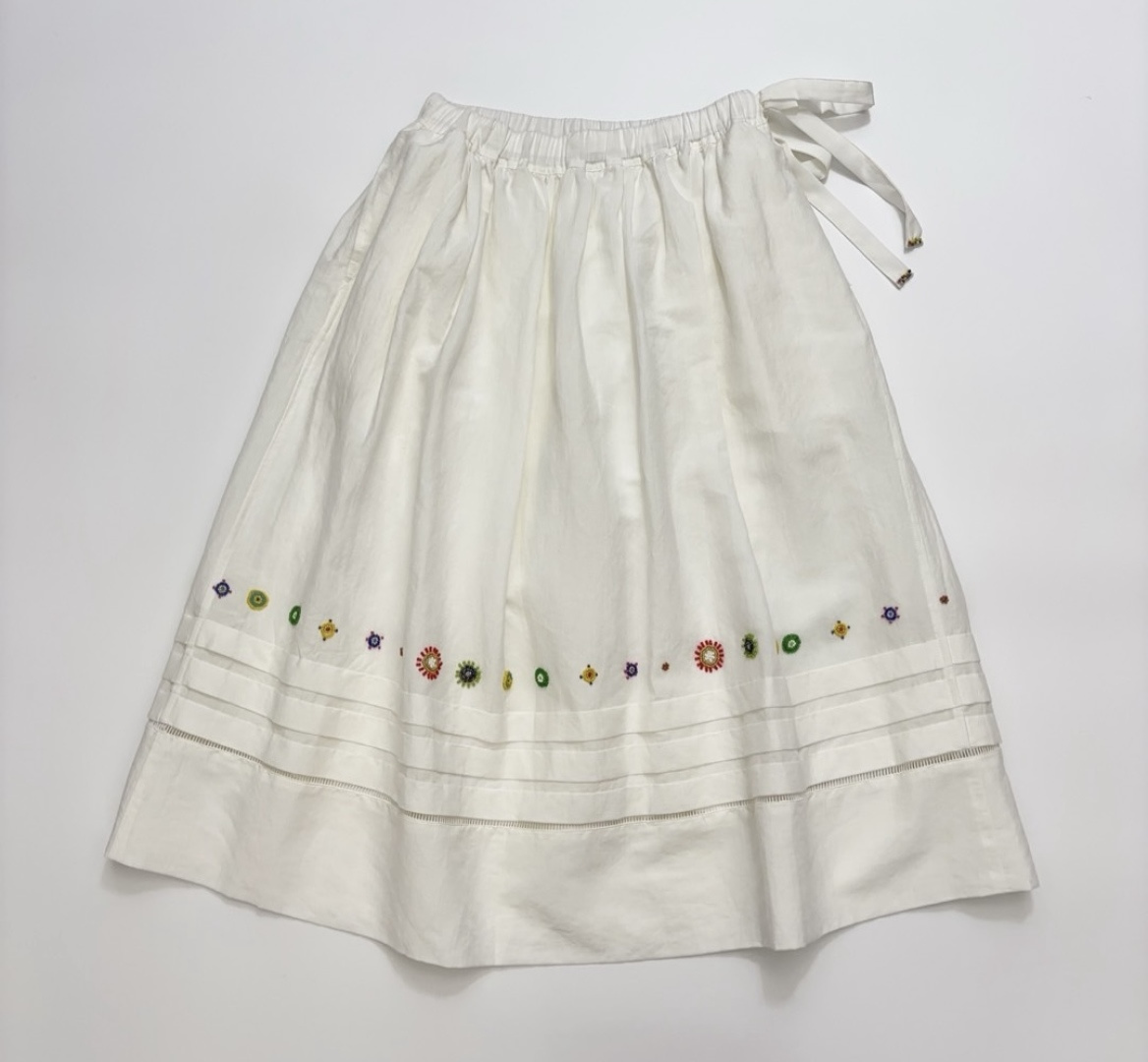 45R Retro Elastic Waist Embroidered Beaded Midi Skirt