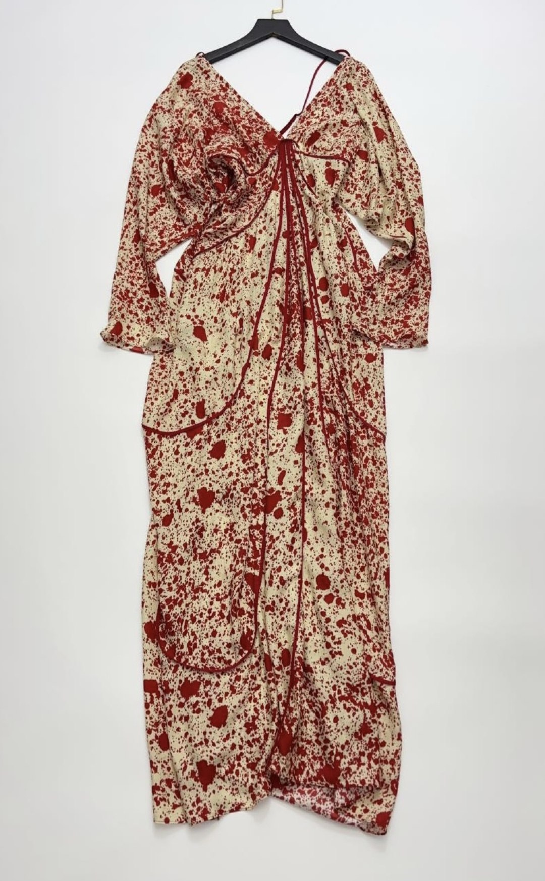 YANGKEHAN Gooseneck Flower Print Silk Long Sleeve Dress