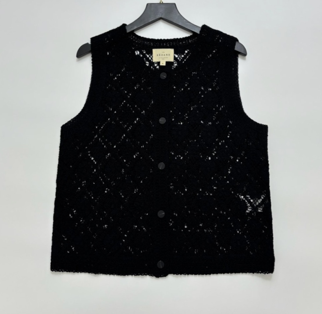 Sezane Cotton Crochet Knit Vest
