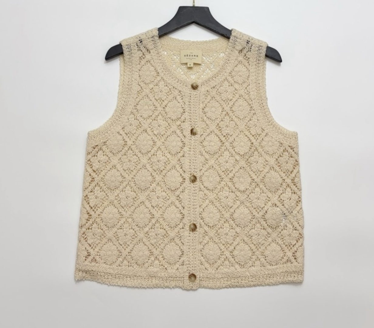 Sezane Cotton Crochet Knit Vest