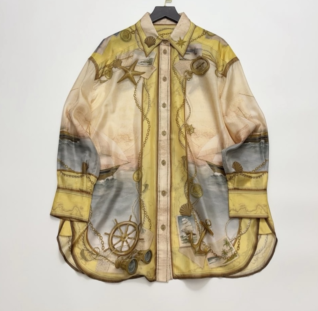 Zimmermann Yellow Nautical Print Long Sleeve Shirt