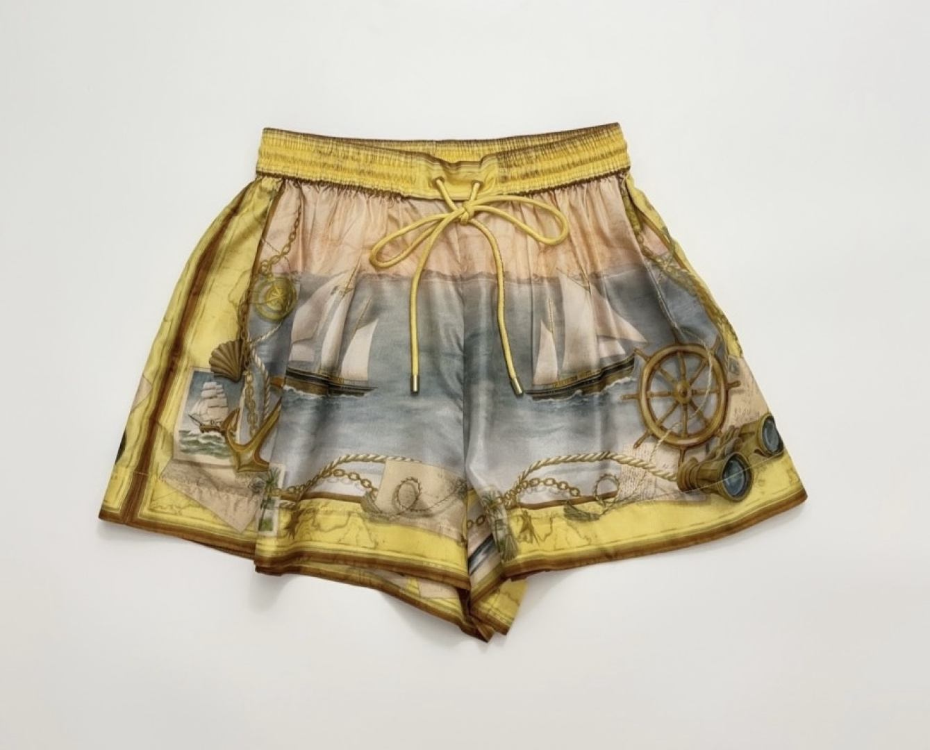 Zimmermann Yellow Nautical Print Elastic Waist Shorts