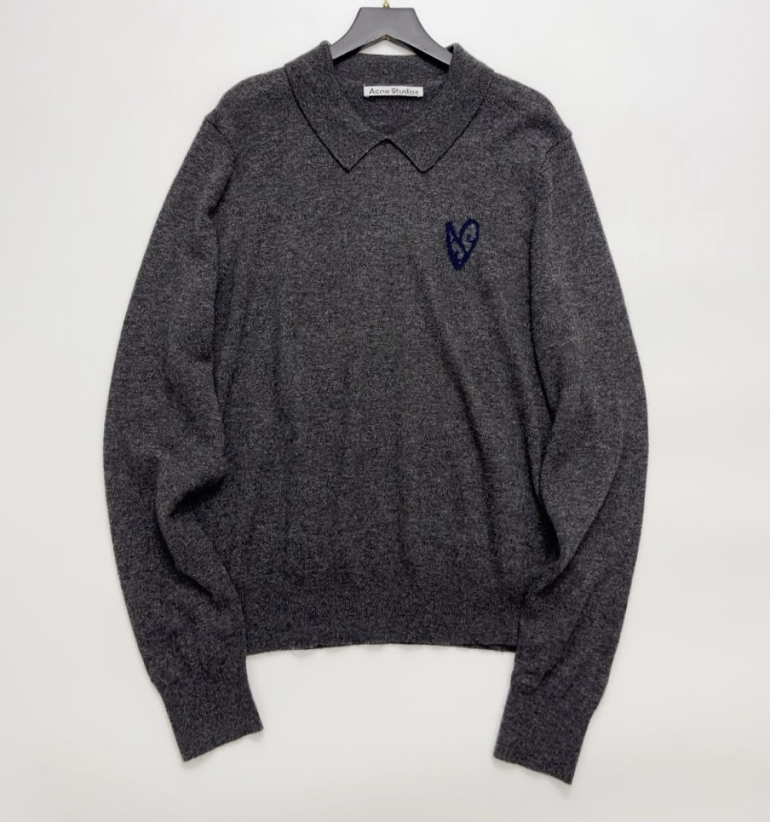 Acne Studios Collar Pullover Heart Jacquard Logo Knitted Long Sleeve Wool Sweater