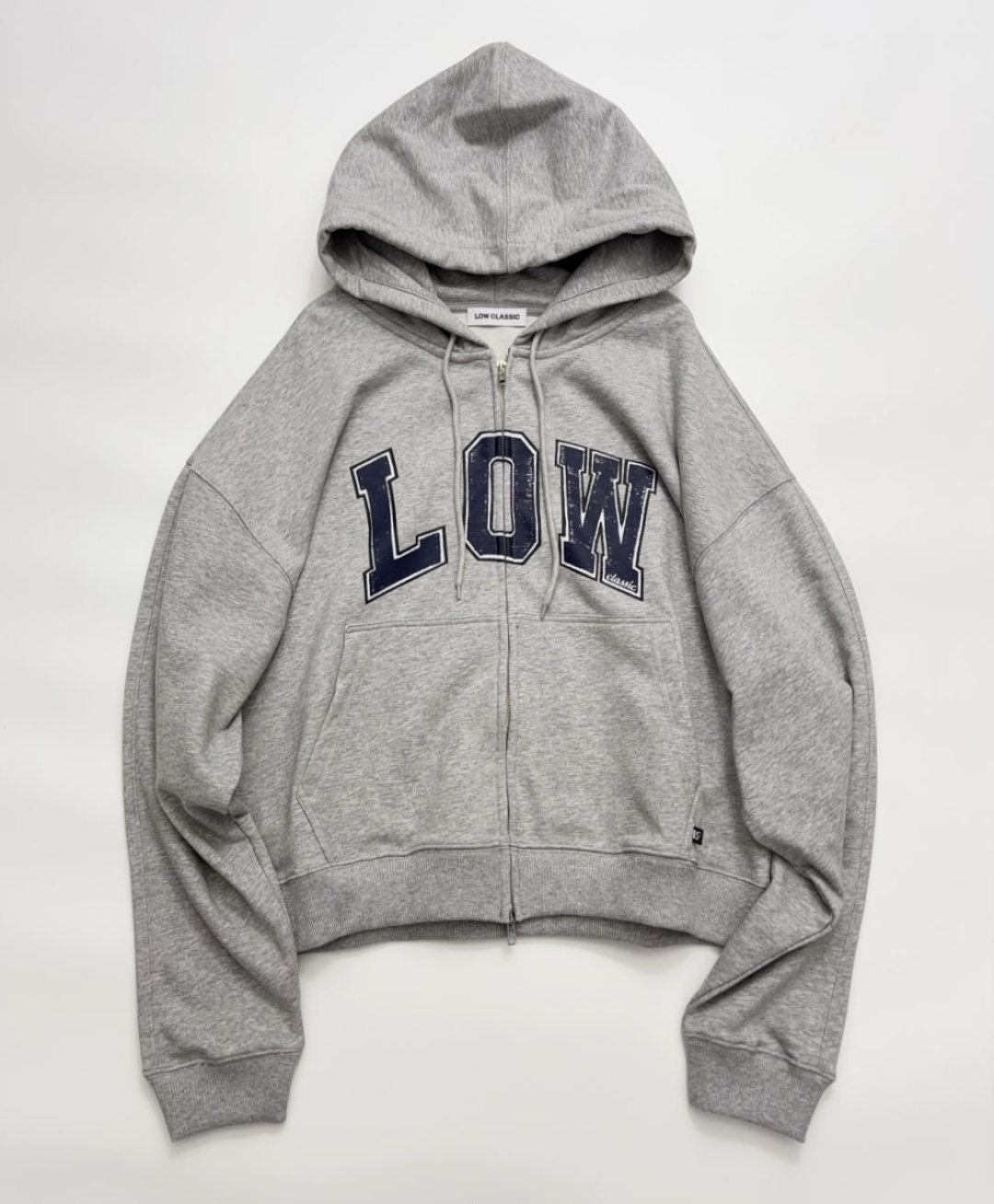 LOW CLASSIC Rose Embroidered Letter Zip-Up Hooded Sweatshirt Jacket