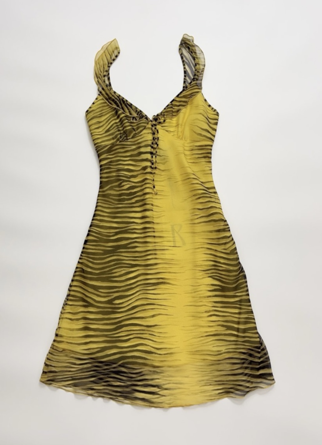 Réalisation Par The Hazel Tiger Print Silk Bias Cut Ruffled A-Line Cami Dress