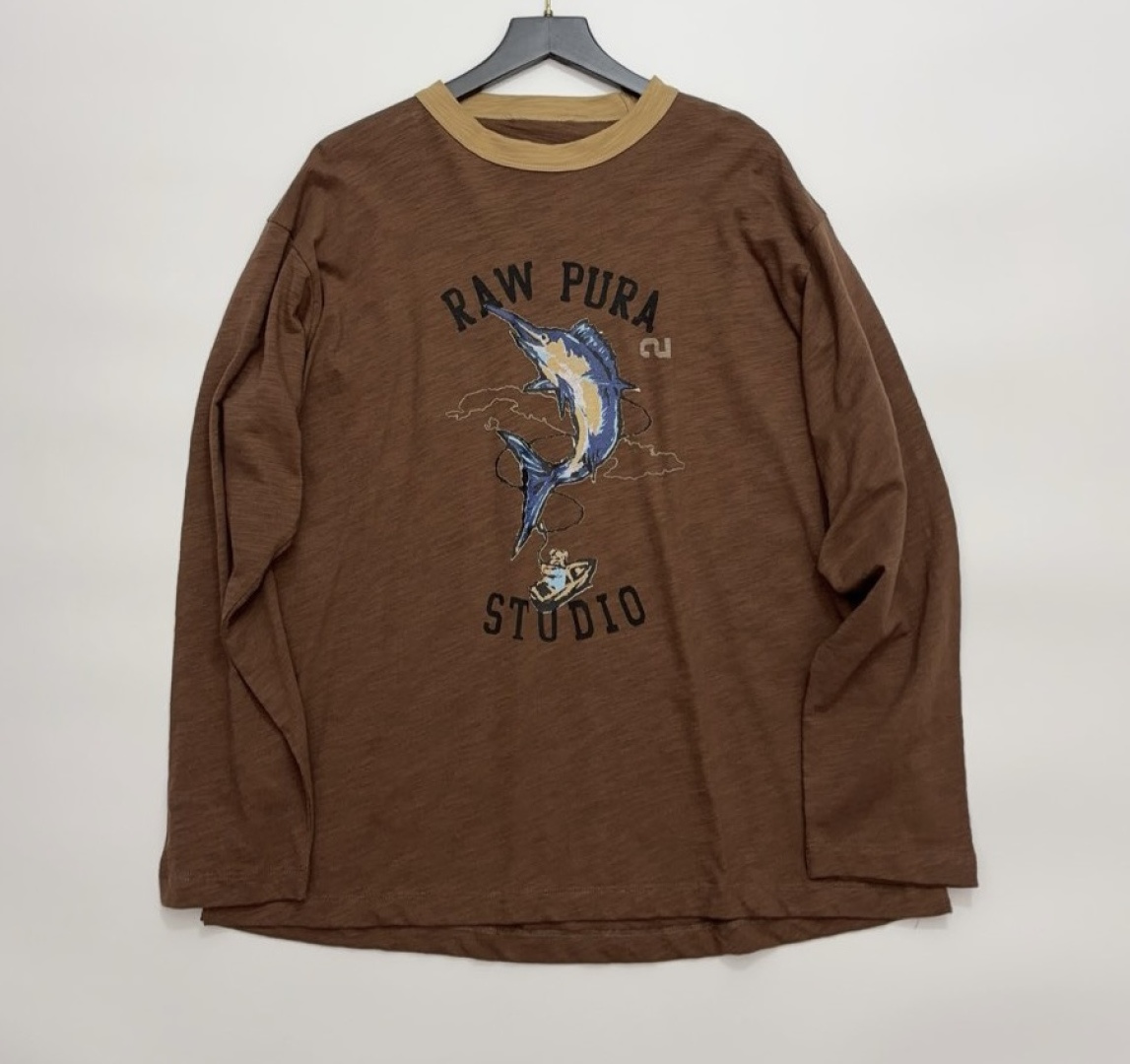 Letter Print Casual Contrast Trim Cotton Round Neck Long-Sleeve T-Shirt