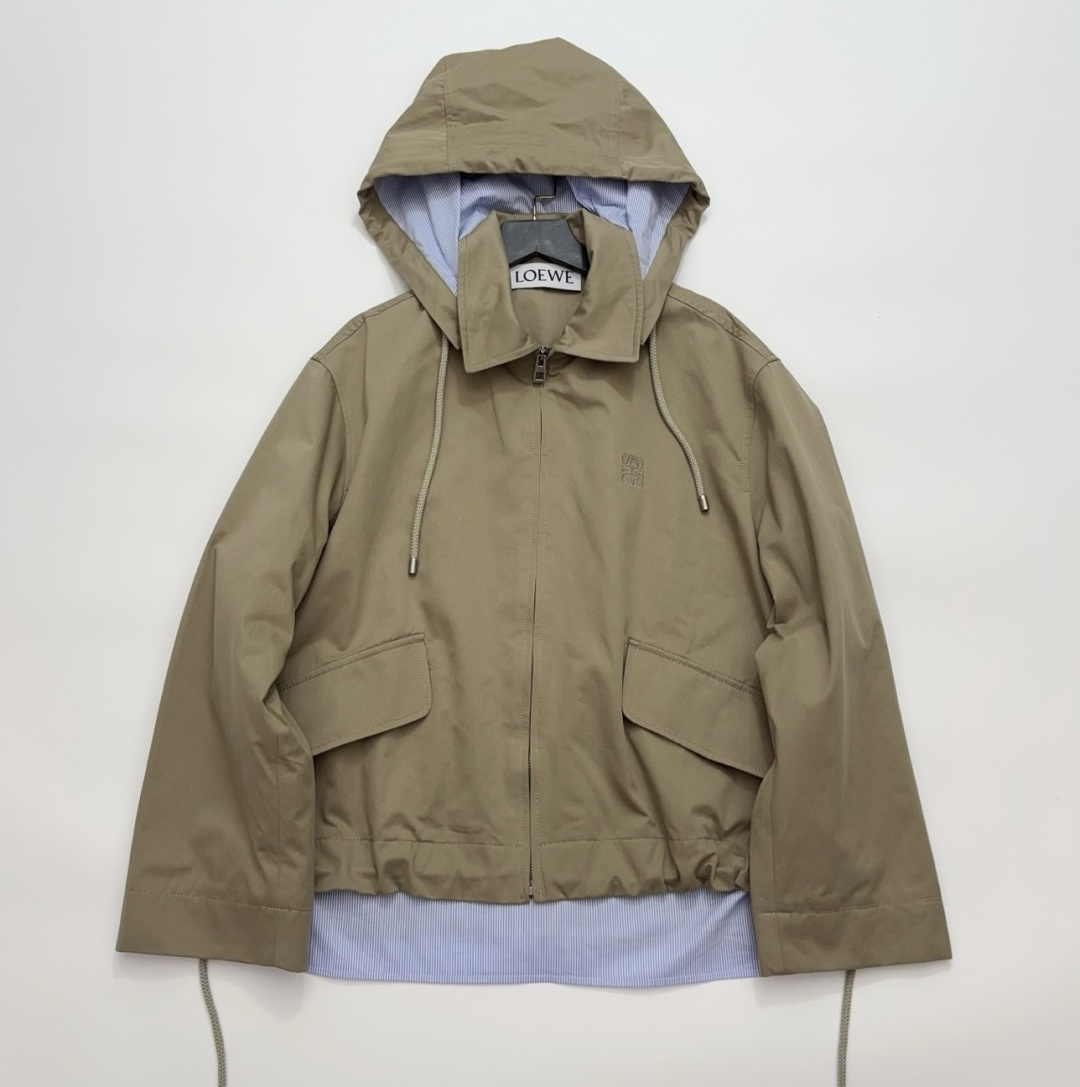 Loewe Khaki Hooded Loose Windbreaker Jacket