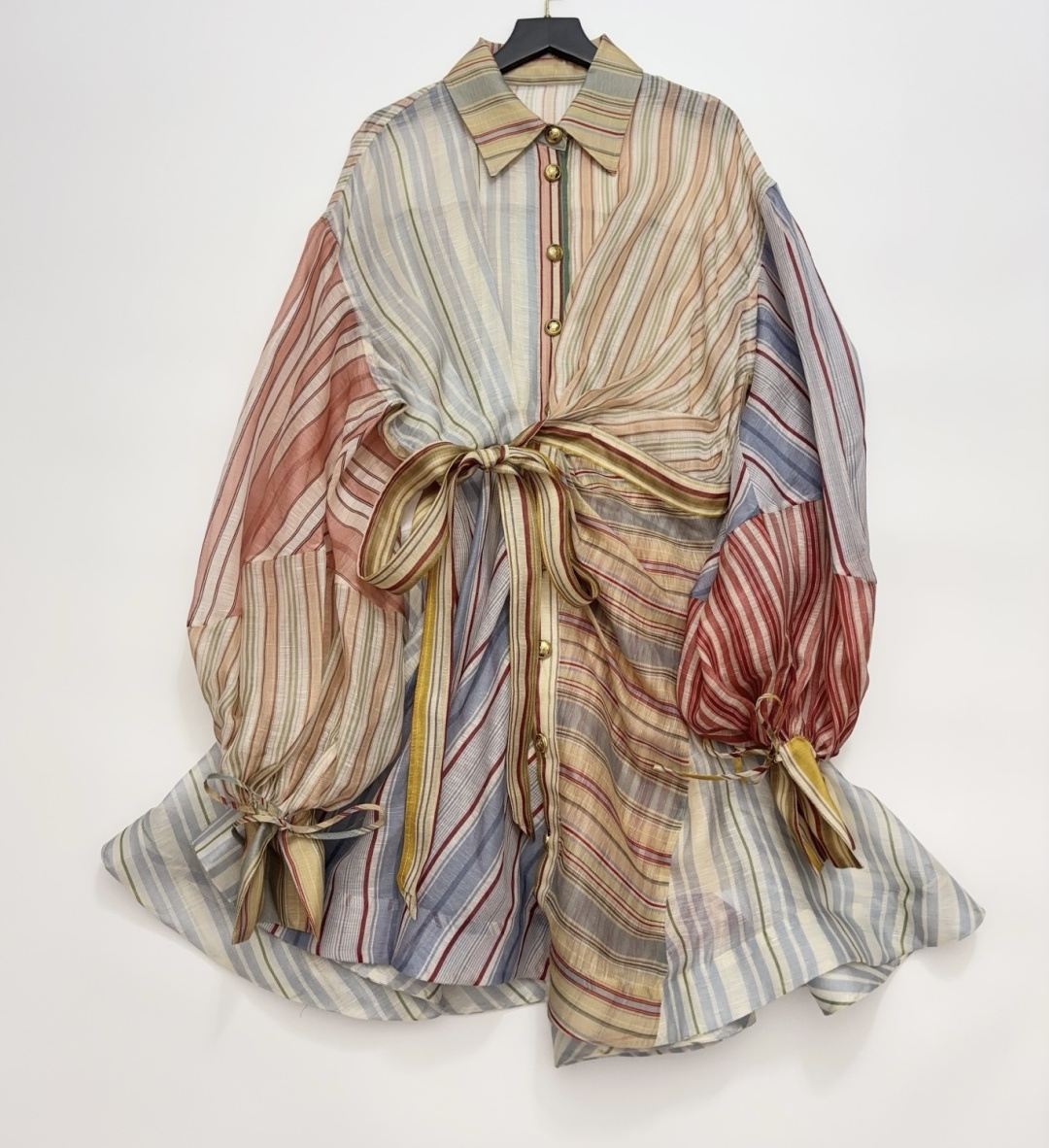 Zimmermann 2026 Resort Rebellion Silk-Linen Patchwork Striped Mini Dress