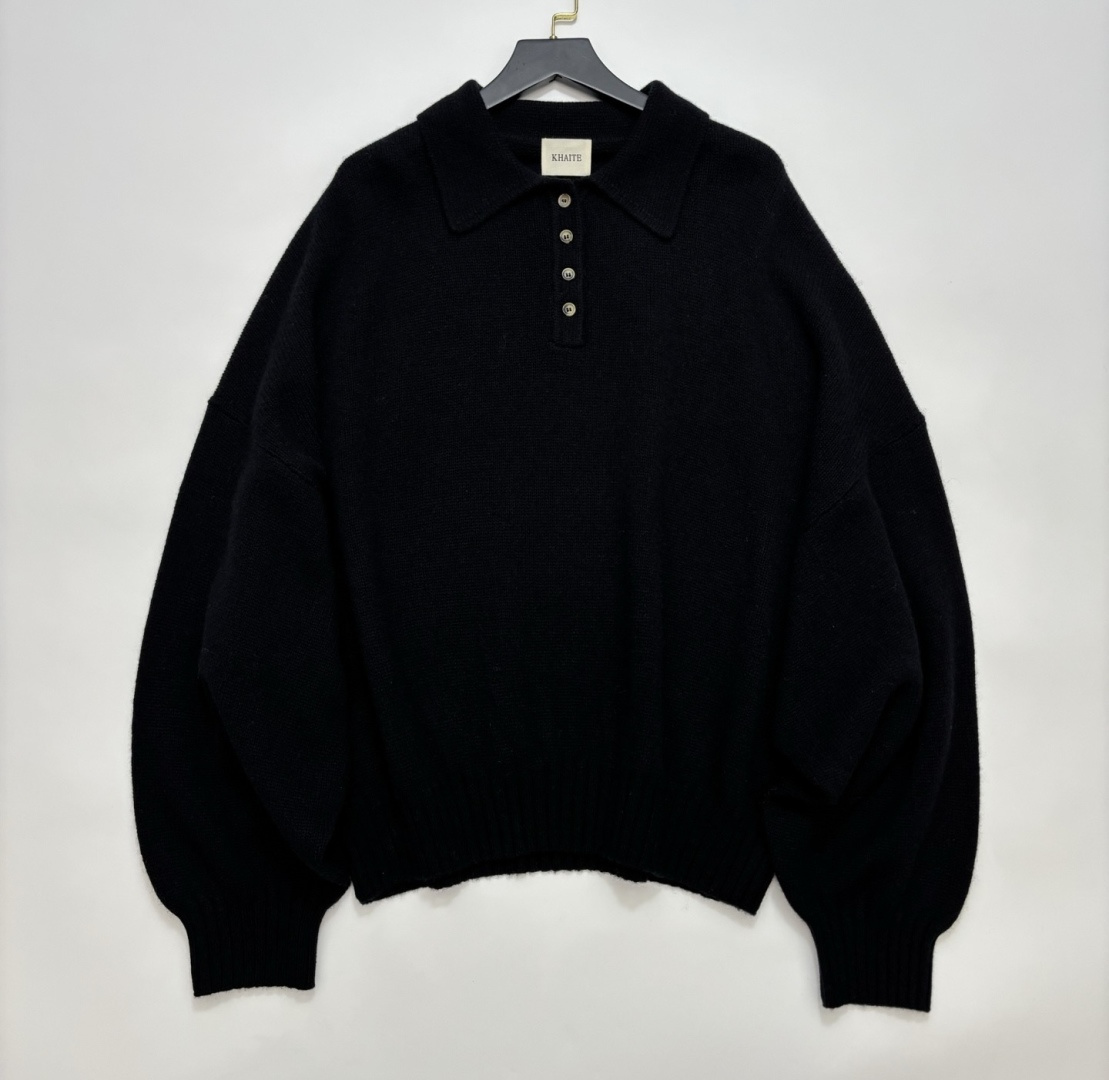 Khaite Heavyweight Drop-Shoulder Oversized Polo Neck Sweater
