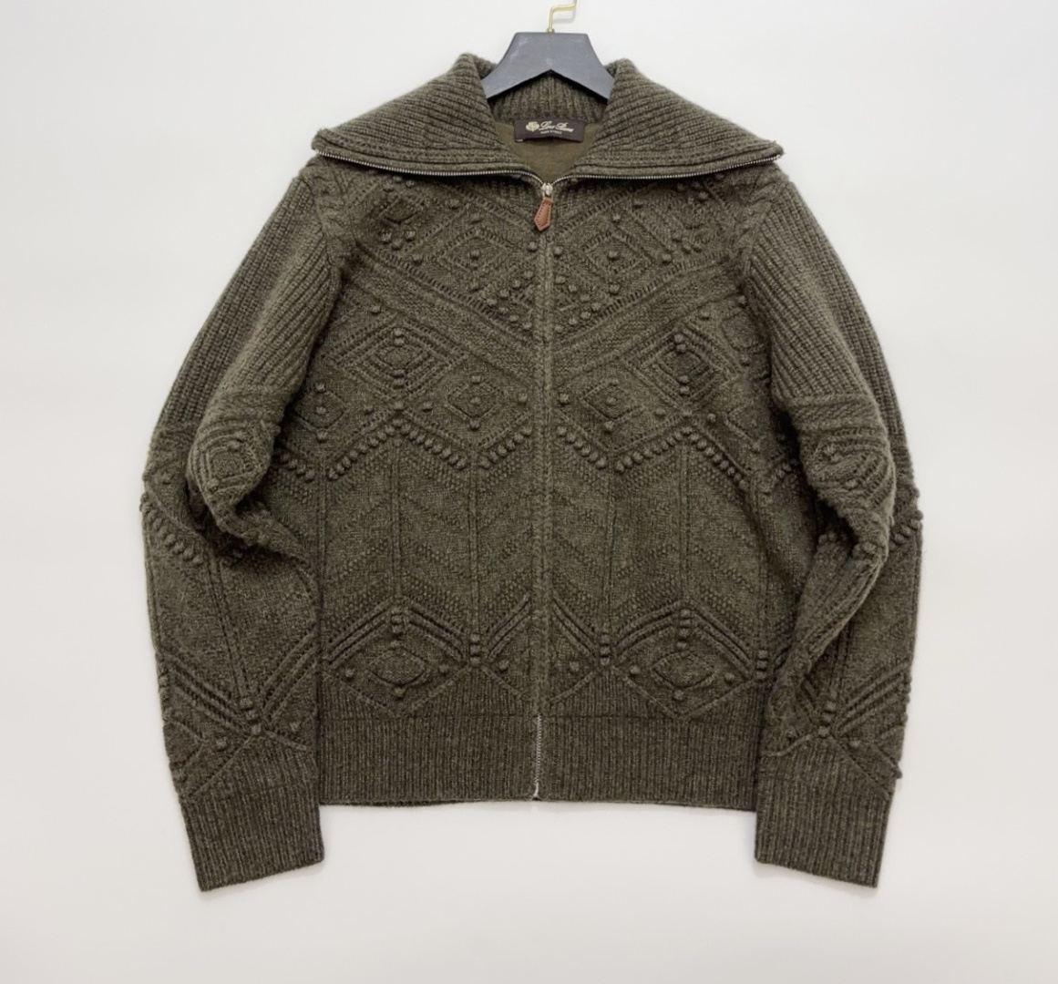 Loro Piana Heavy-Duty Double-Woven Hollow Out Crochet Jacquard Cashmere Knit Zip Jacket