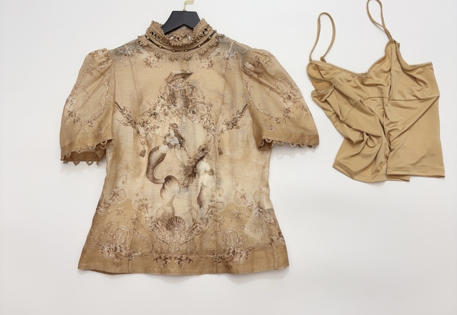 Zimmermann Mermaid Pattern Beaded Mandarin Collar Top
