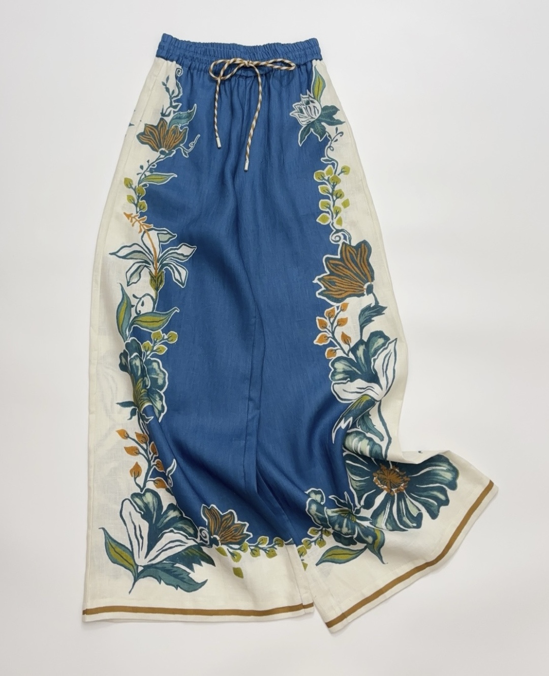 Alémais Luda Floral Linen Drawstring Wide-Leg Casual Pants