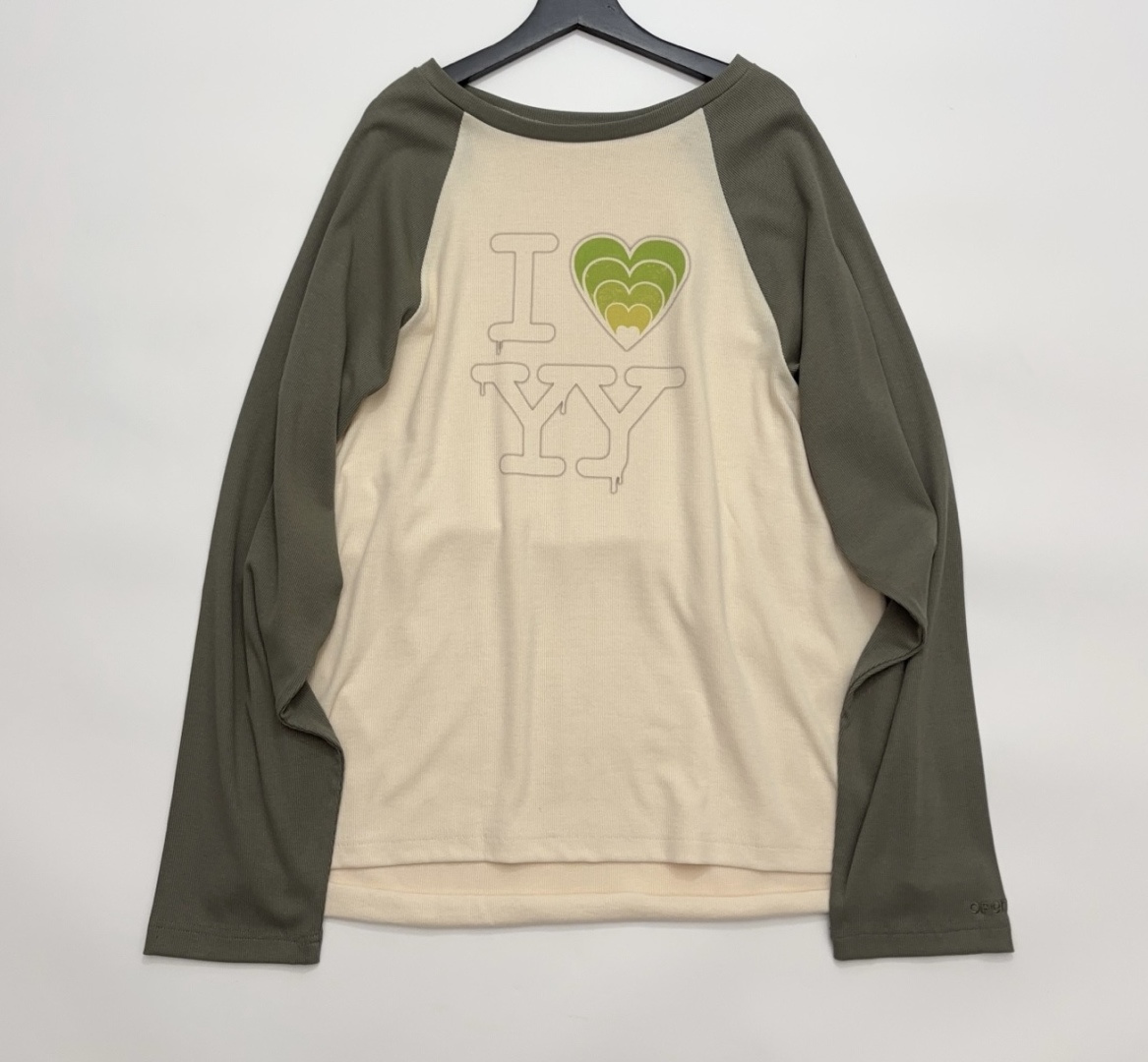 OPEN YY Early Spring 'I Love YY' Round Neck Heart Long Sleeve Loose T-Shirt