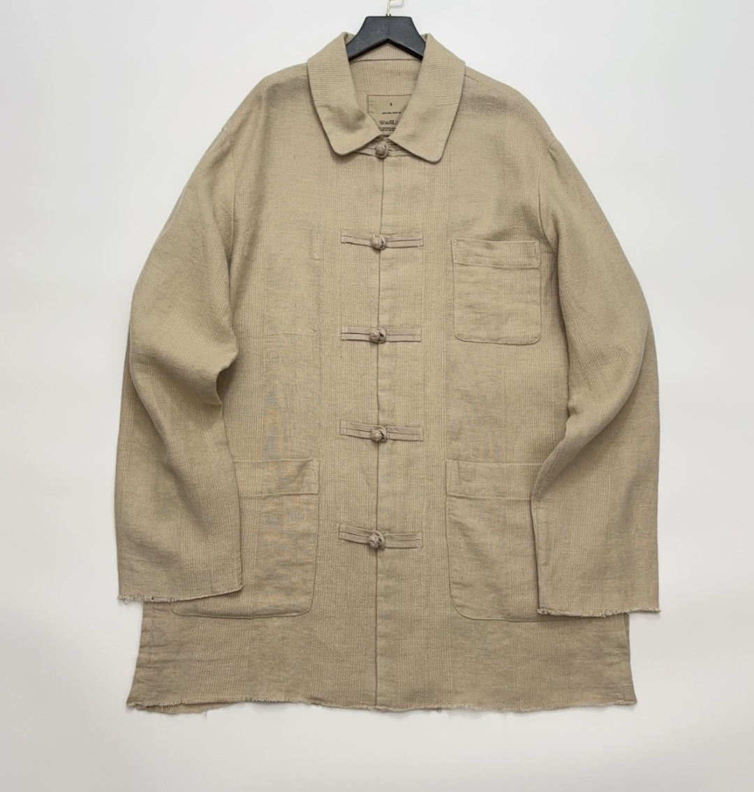 Linen Multi-Pocket Chinese Knot Button Mid-Length Shirt