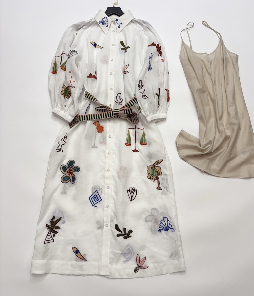 Alémais Mina Ramie Embroidered Cartoon Vintage Shirt Dress
