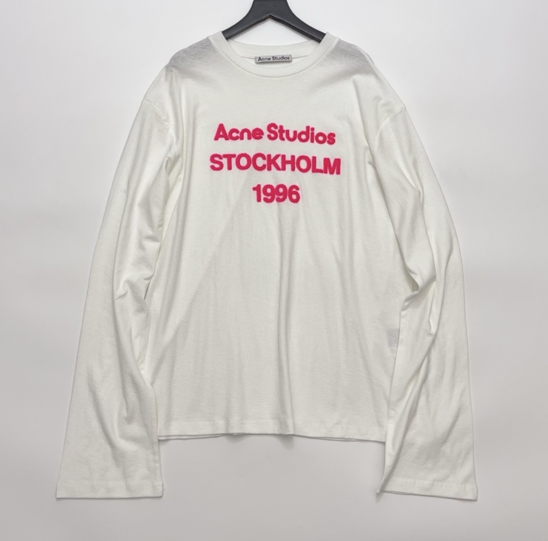 Acne Studios 2026 Spring 1996 Flocked Red Letter Long-Sleeve T-Shirt