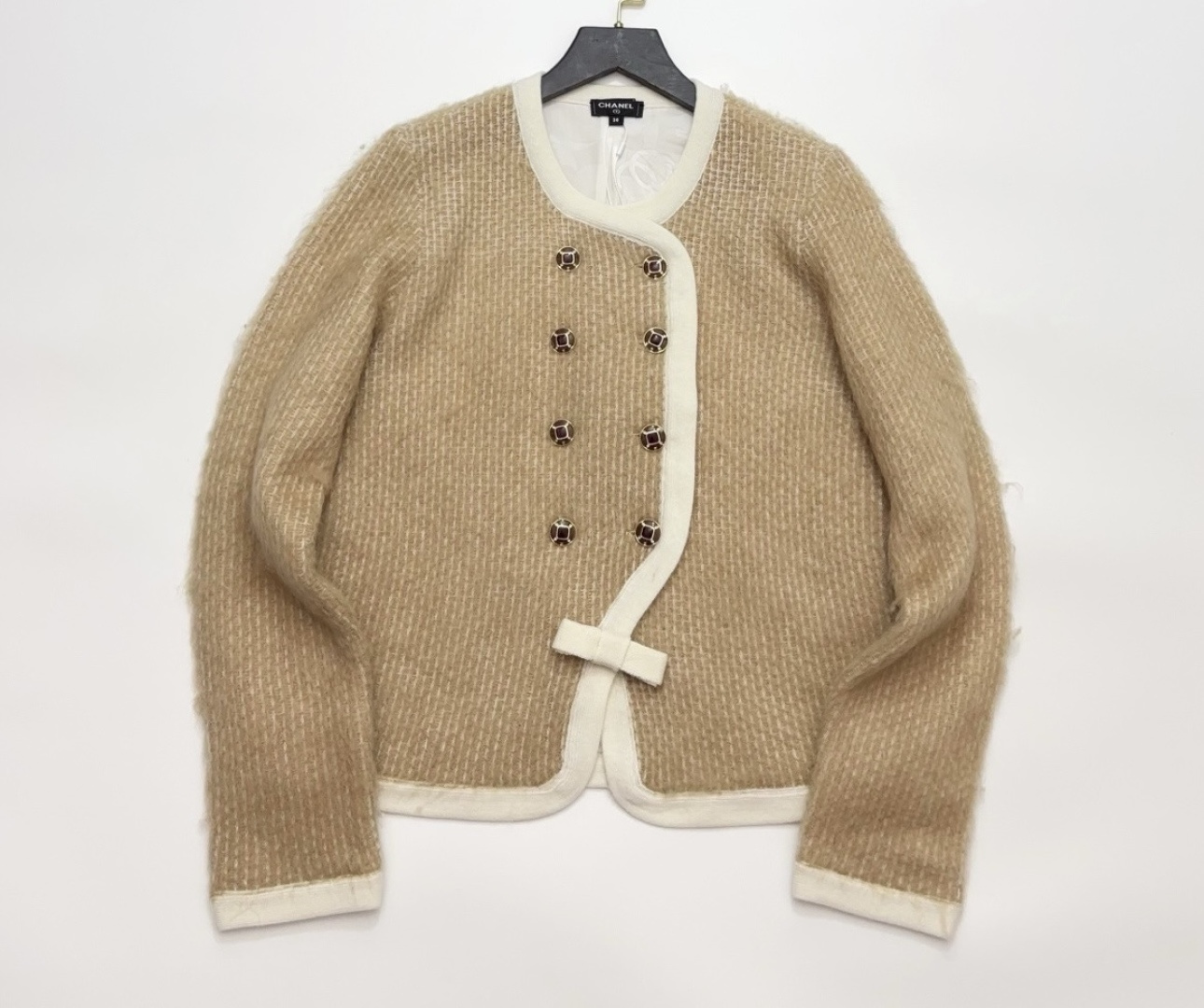 Double-Breasted Bow Alpaca Wool Coat