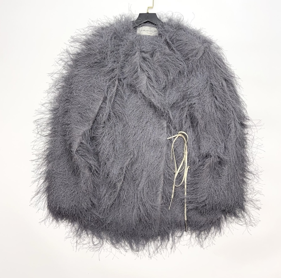 Dries Van Noten Fringed Fluffy Tie-Waist Coat